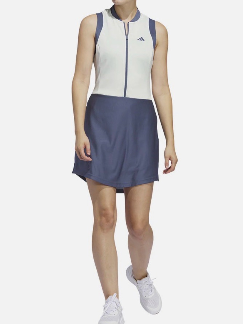 adidas White and Slate Blue Sleeveless Zip Tennis Dress